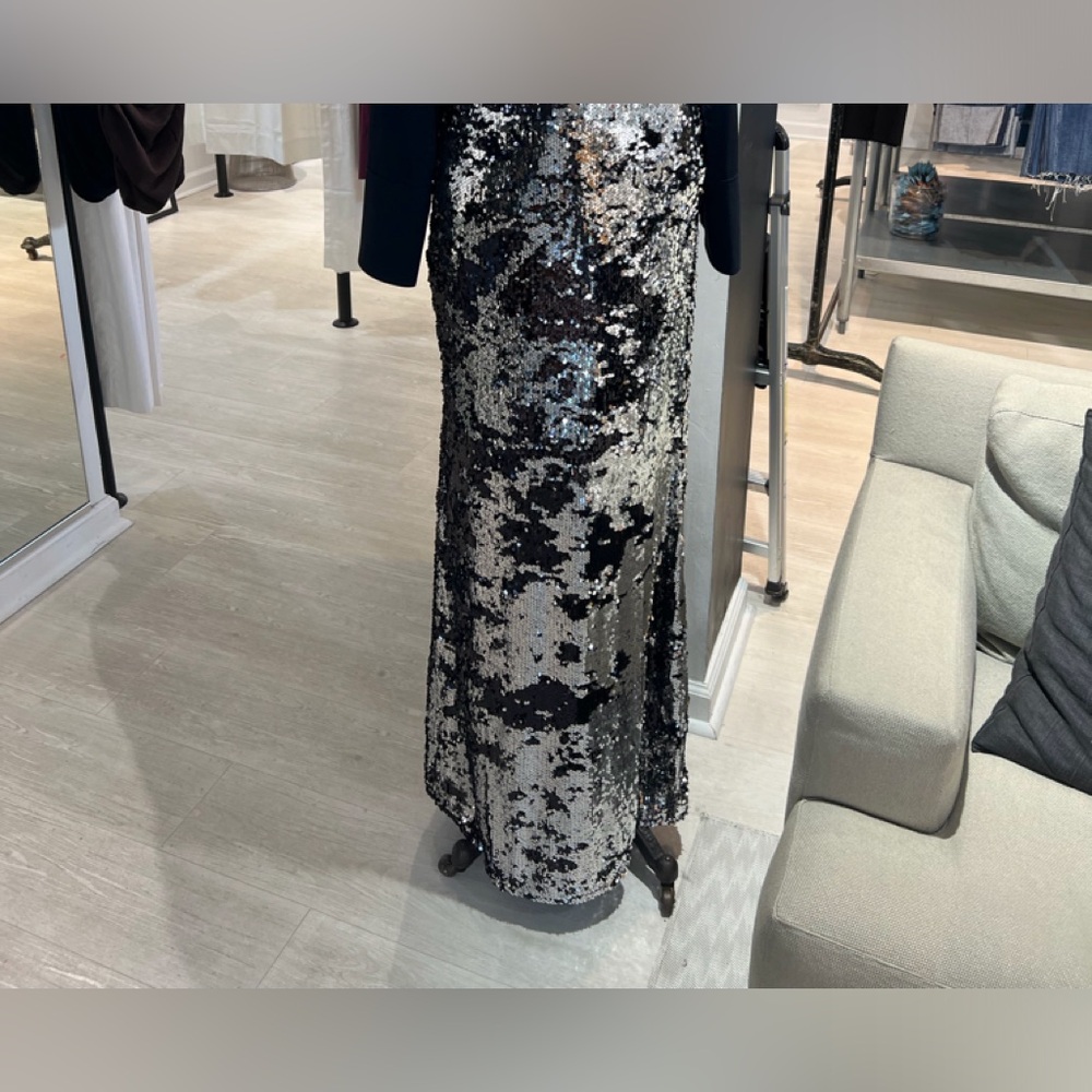 L’agence Black and Silver long Sequin skirt